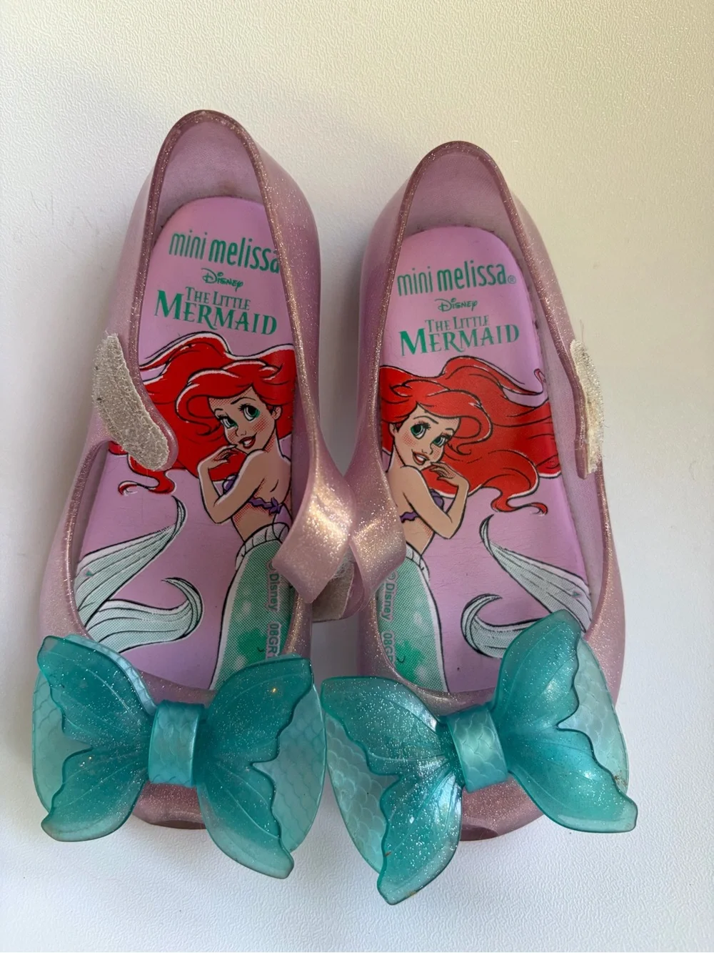 Mini Melissa size 9 Jelly Mary Jane Glitter Bow Shoes with The Little Mermaid